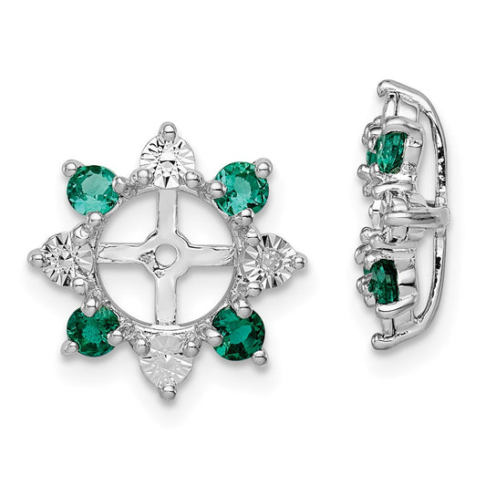 Sterling Silver Rhodium Diamond u0026 Created Emerald Earring Jacket
