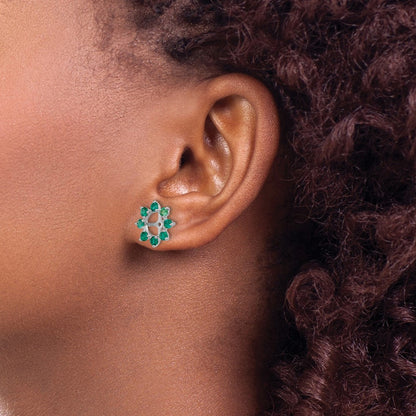 Sterling Silver Rhodium Created Emerald Earring Jacket