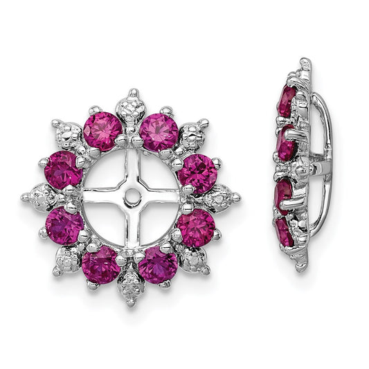 Sterling Silver Rhodium Diamond u0026 Created Ruby Earring Jacket