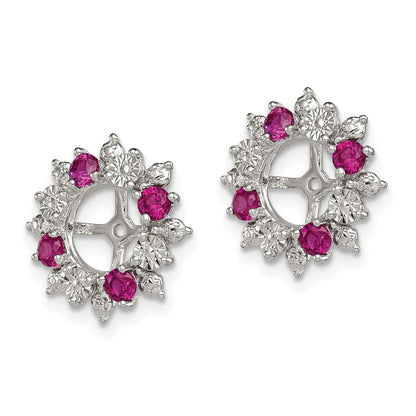 Sterling Silver Rhodium Created Ruby Earring Jacket