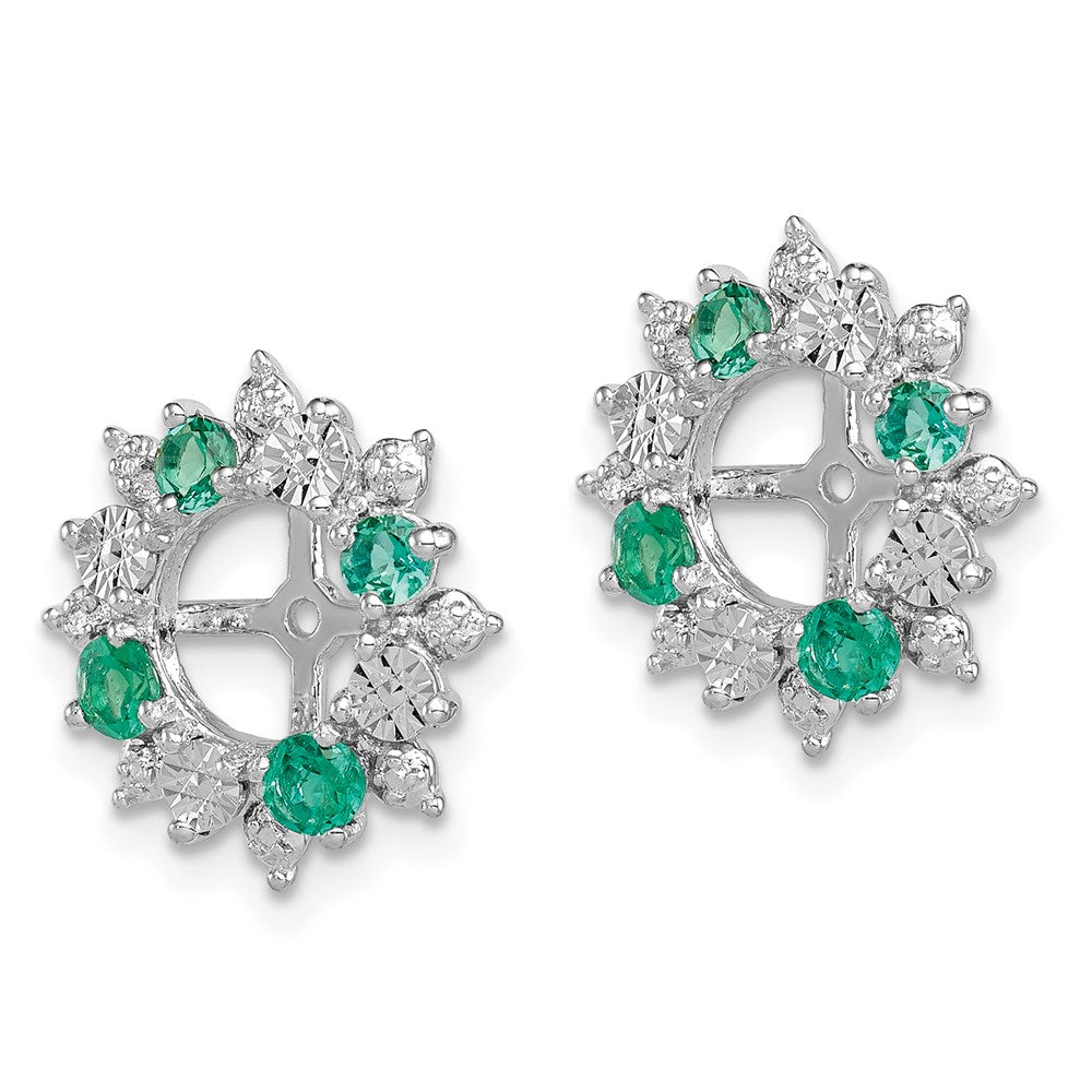 Sterling Silver Rhodium Created Emerald Earring Jacket