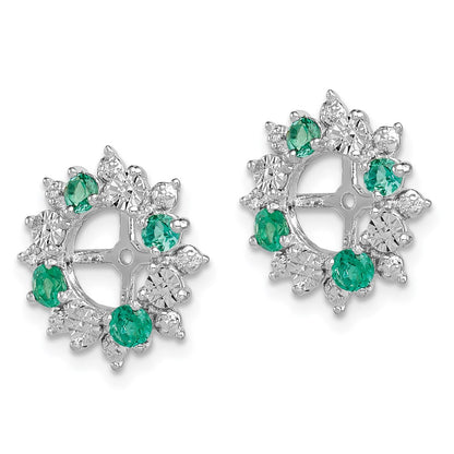 Sterling Silver Rhodium Created Emerald Earring Jacket