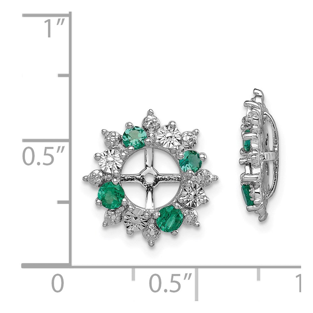 Sterling Silver Rhodium Created Emerald Earring Jacket