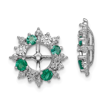 Sterling Silver Rhodium Created Emerald Earring Jacket