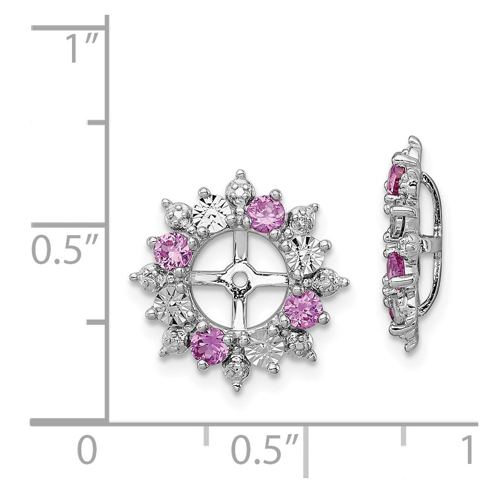 Sterling Silver Rhodium Created Pink Sapphire Earring Jacket