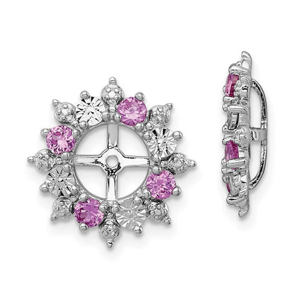 Sterling Silver Rhodium Created Pink Sapphire Earring Jacket
