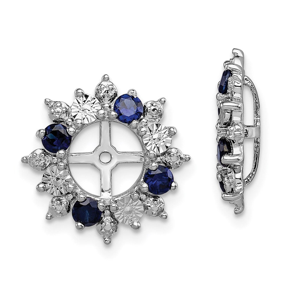 Sterling Silver Rhodium Created Sapphire Earring Jacket
