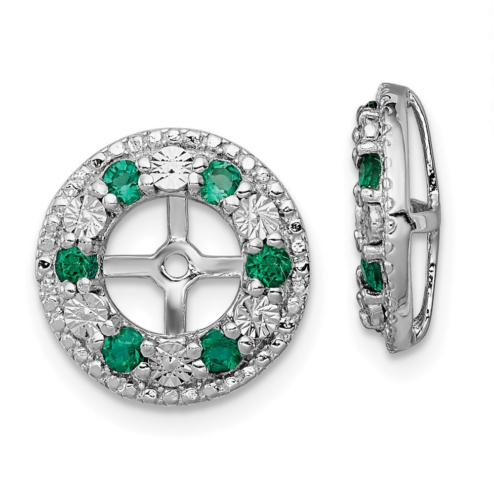 Sterling Silver Rhodium Created Emerald Earring Jacket