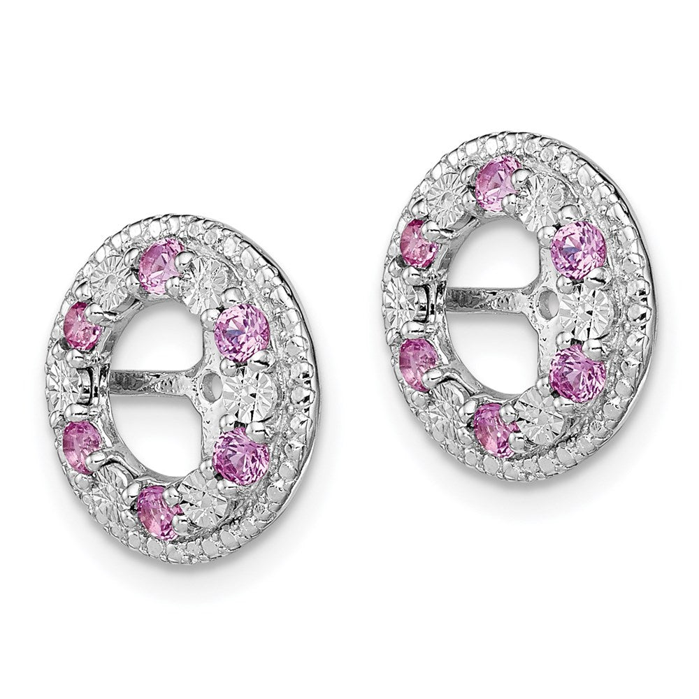 Sterling Silver Rhodium Created Pink Sapphire Earring Jacket