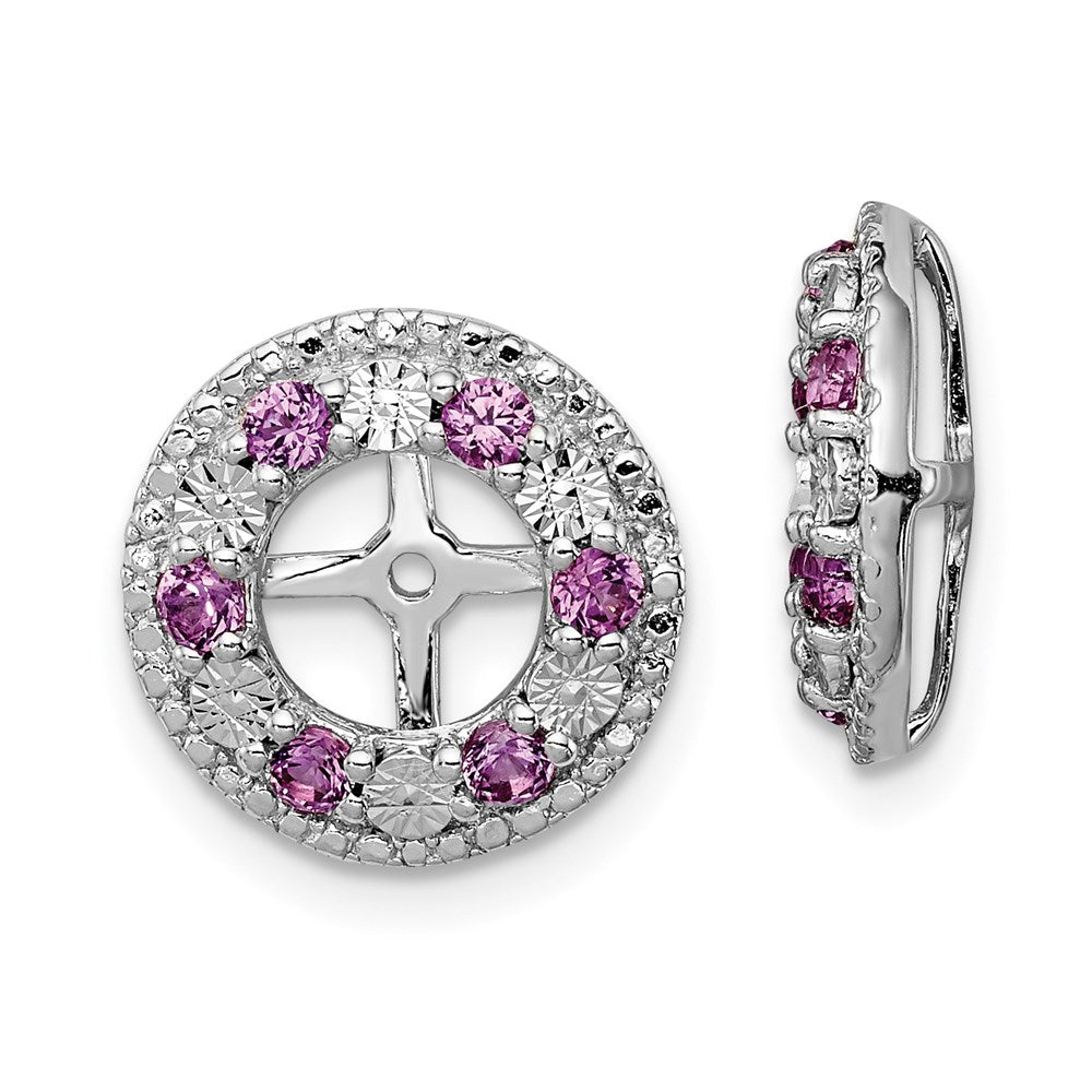 Sterling Silver Rhodium Created Pink Sapphire Earring Jacket