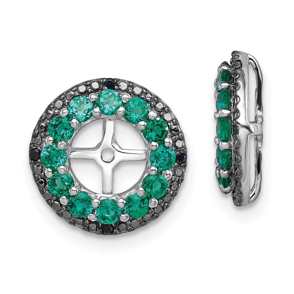 Sterling Silver Rhodium Created Emerald u0026 Black Sapphire Earring Jacket