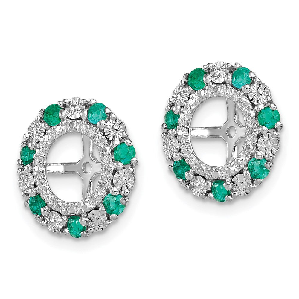 Sterling Silver Rhodium Created Emerald Earring Jacket