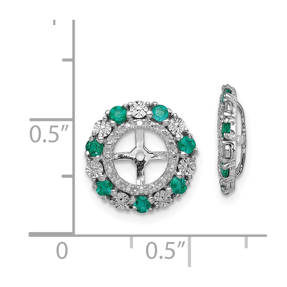 Sterling Silver Rhodium Created Emerald Earring Jacket