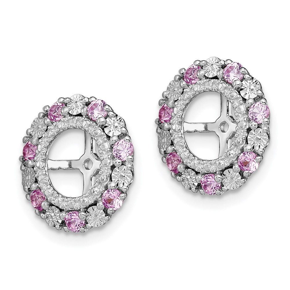 Sterling Silver Rhodium Created Pink Sapphire Earring Jacket