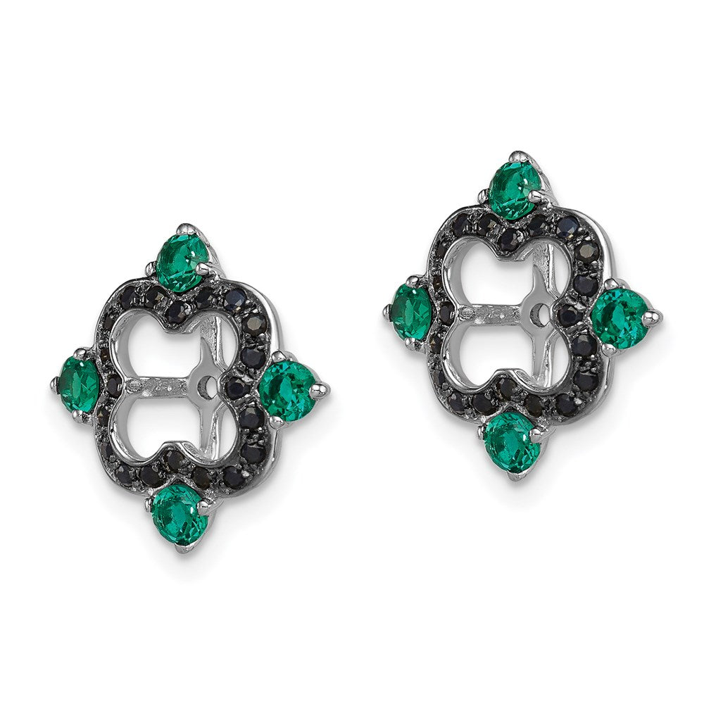 Sterling Silver Rhodium Created Emerald u0026 Black Sapphire Earring Jacket