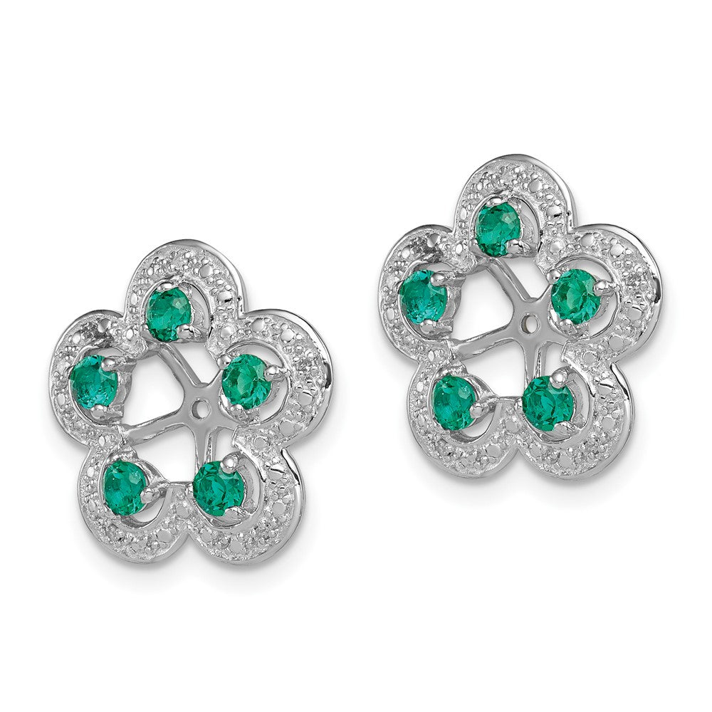 Sterling Silver Rhodium Diamond u0026 Created Emerald Earring Jacket