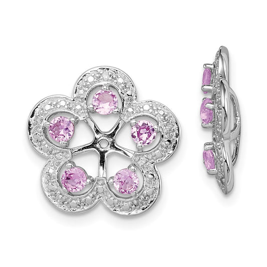 Sterling Silver Rhodium Diamond u0026 Created Pink Sapphire Earring Jacket