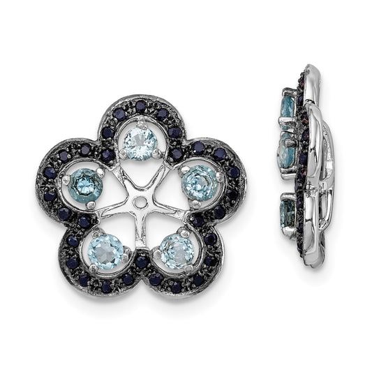 Sterling Silver Rhodium Swiss Blue Topaz u0026 Black Sapphire Earring Jacket