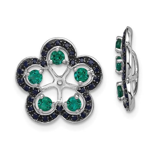Sterling Silver Rhodium Created Emerald u0026 Black Sapphire Earring Jacket