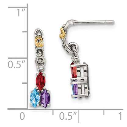 Sterling Silver u0026 14k Three-stone and Diamond Mother's Earring