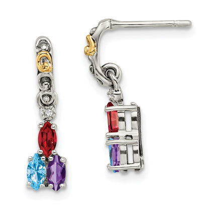 Sterling Silver u0026 14k Three-stone and Diamond Mother's Earring