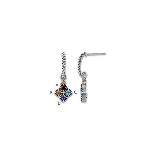 Sterling Silver u0026 14k Four-stone and Diamond Mother's Earring