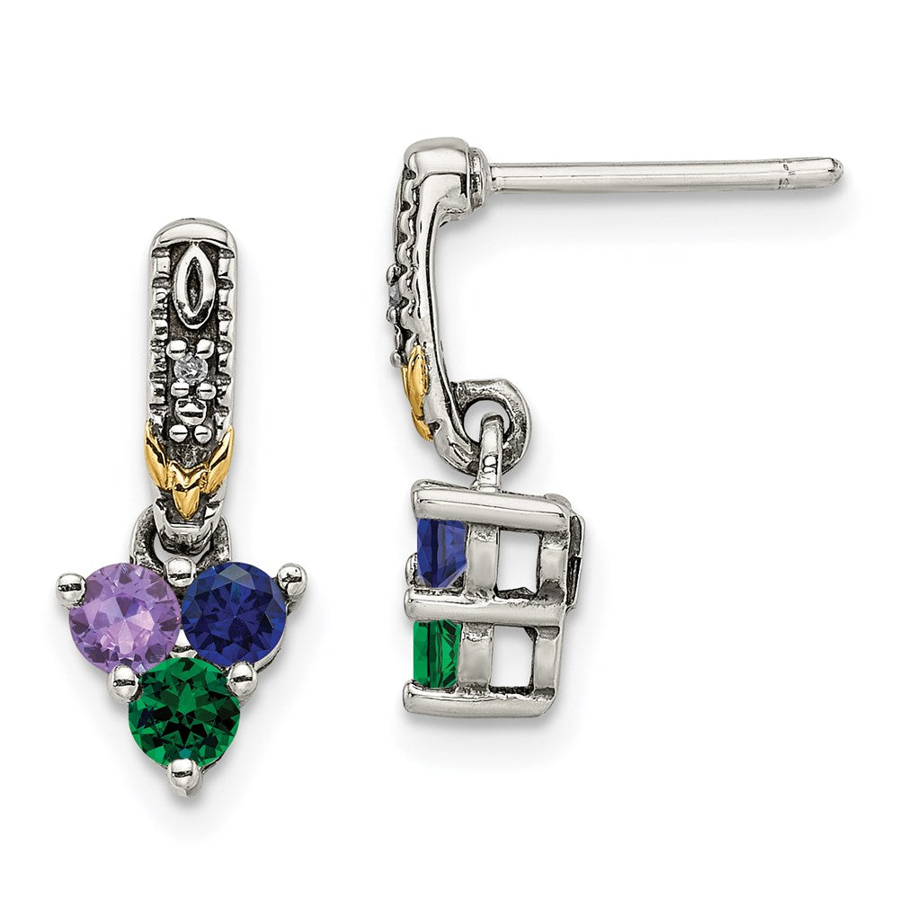 Sterling Silver u0026 14k Three-stone and Diamond Mother's Earring