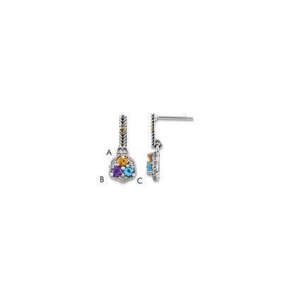 Sterling Silver u0026 14k Three-stone and Diamond Mother's Earring