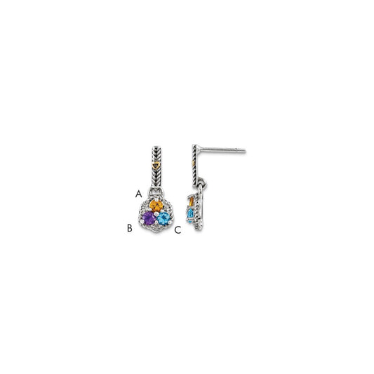 Sterling Silver u0026 14k Three-stone and Diamond Mother's Earring