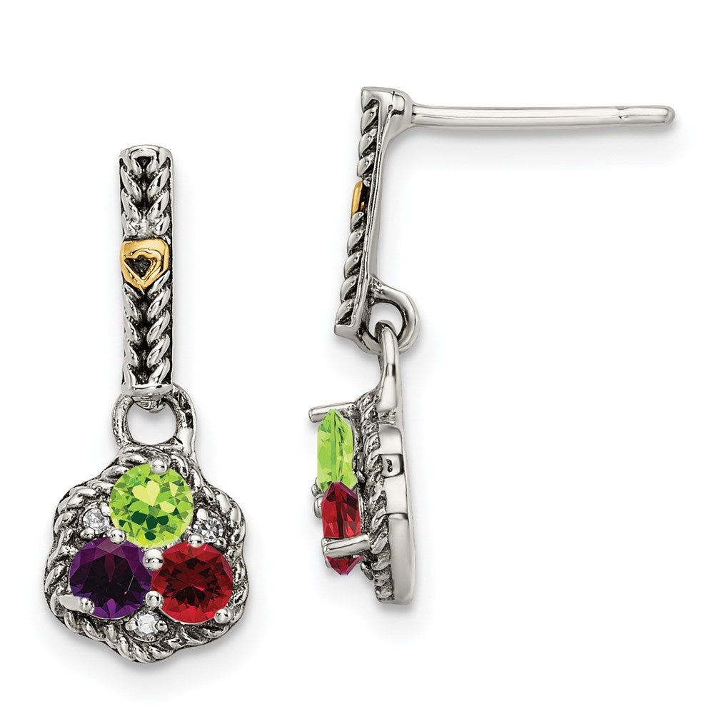 Sterling Silver u0026 14k Three-stone and Diamond Mother's Earring