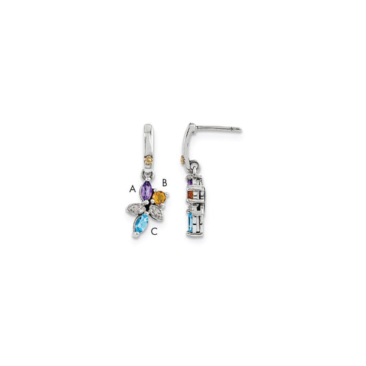 Sterling Silver u0026 14k Three-stone and Diamond Mother's Earring