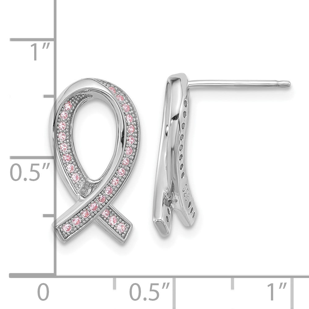 Brilliant Embers Sterling Silver Rhodium-plated 52 Stone Micro Pav?ÇÜ Pink CZ Awareness Ribbon Post Earrings