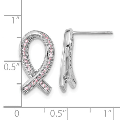 Brilliant Embers Sterling Silver Rhodium-plated 52 Stone Micro Pav?ÇÜ Pink CZ Awareness Ribbon Post Earrings