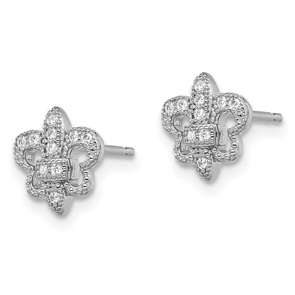 Brilliant Embers Sterling Silver Rhodium-plated 20 Stone Micro Pav?ÇÜ CZ Fleur De Lis Post Earrings