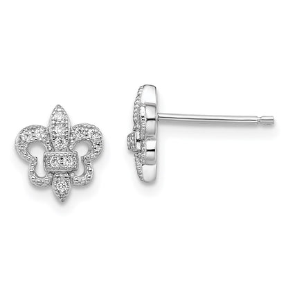 Brilliant Embers Sterling Silver Rhodium-plated 20 Stone Micro Pav?ÇÜ CZ Fleur De Lis Post Earrings