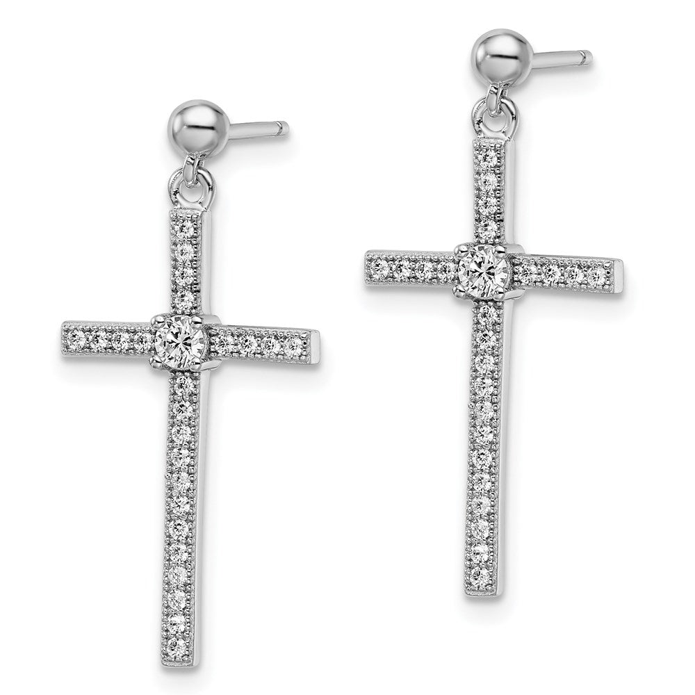 Brilliant Embers Sterling Silver Rhodium-plated 50 Stone Micro Pav?ÇÜ CZ Cross Dangle Earrings