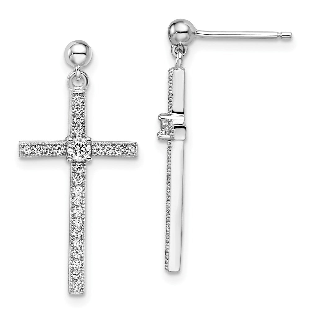 Brilliant Embers Sterling Silver Rhodium-plated 50 Stone Micro Pav?ÇÜ CZ Cross Dangle Earrings