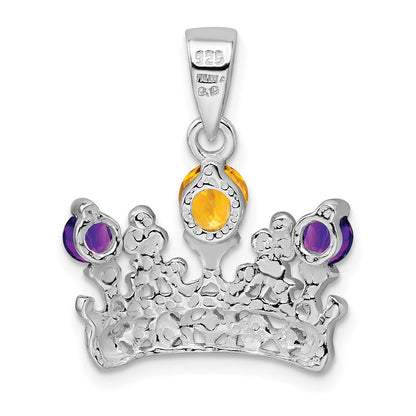 Sterling Silver Citrine u0026 Amethyst Polished Crown Pendant