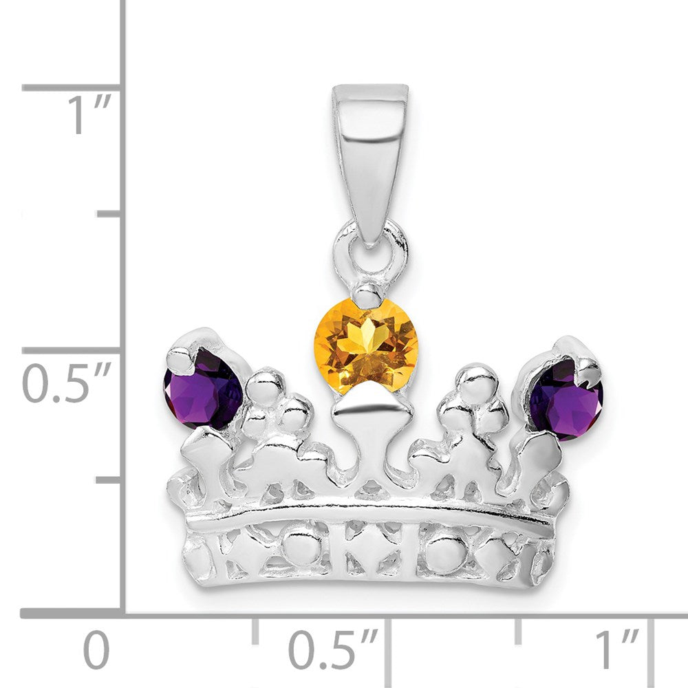 Sterling Silver Citrine u0026 Amethyst Polished Crown Pendant