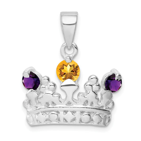 Sterling Silver Citrine u0026 Amethyst Polished Crown Pendant
