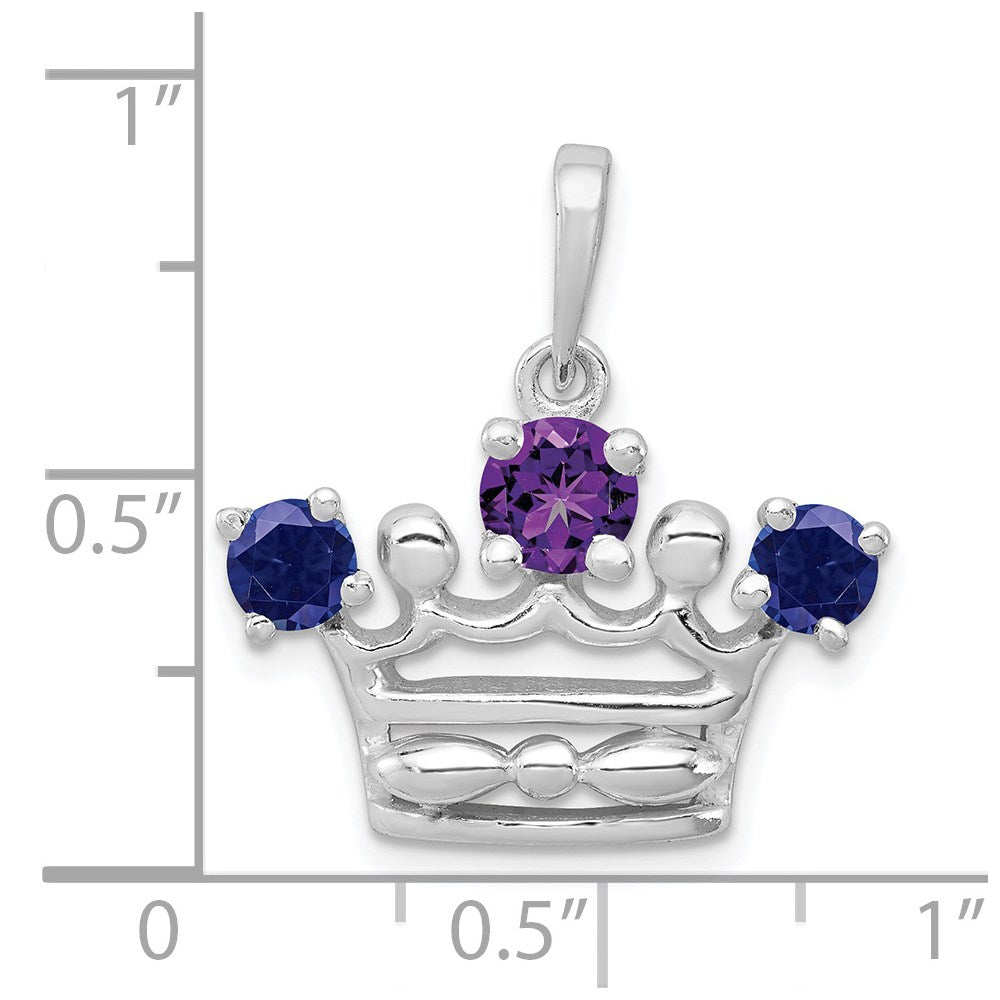 Sterling Silver Amethyst u0026 Iolite Polished Crown Pendant