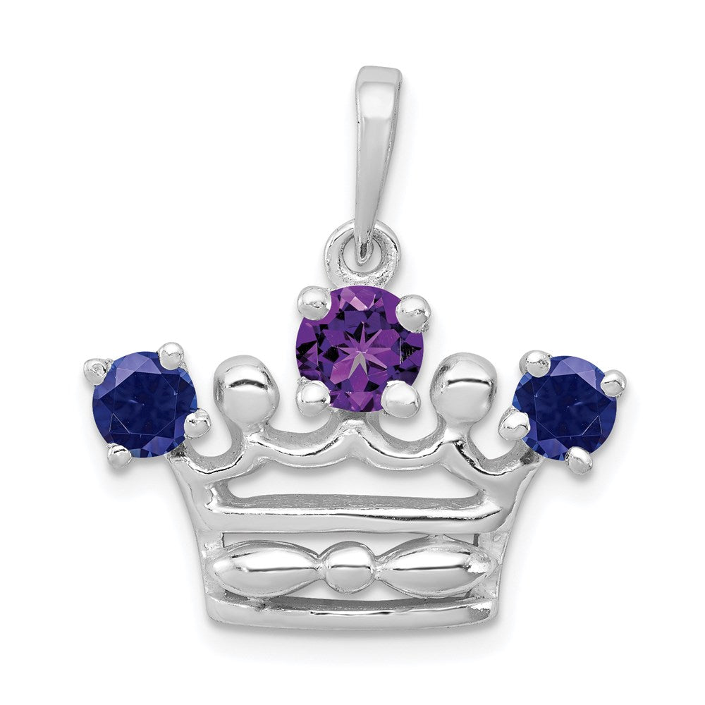 Sterling Silver Amethyst u0026 Iolite Polished Crown Pendant