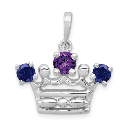 Sterling Silver Amethyst u0026 Iolite Polished Crown Pendant
