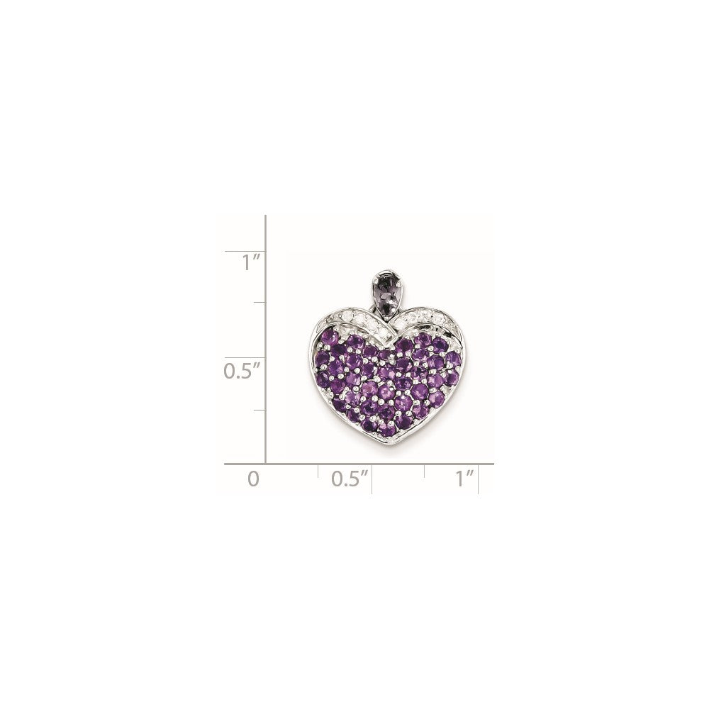 Sterling Silver Amethyst u0026 Diamond Heart Pendant