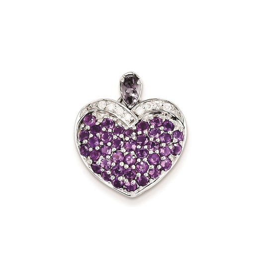 Sterling Silver Amethyst u0026 Diamond Heart Pendant