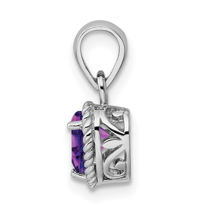 Sterling Silver Rhodium Amethyst Small Heart Pendant