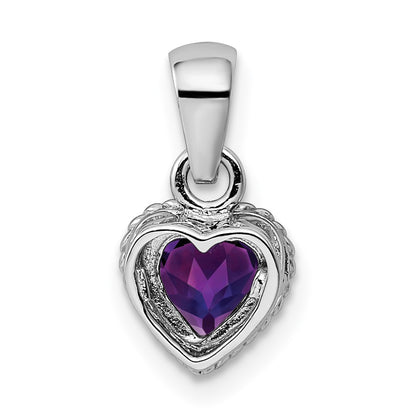 Sterling Silver Rhodium Amethyst Small Heart Pendant