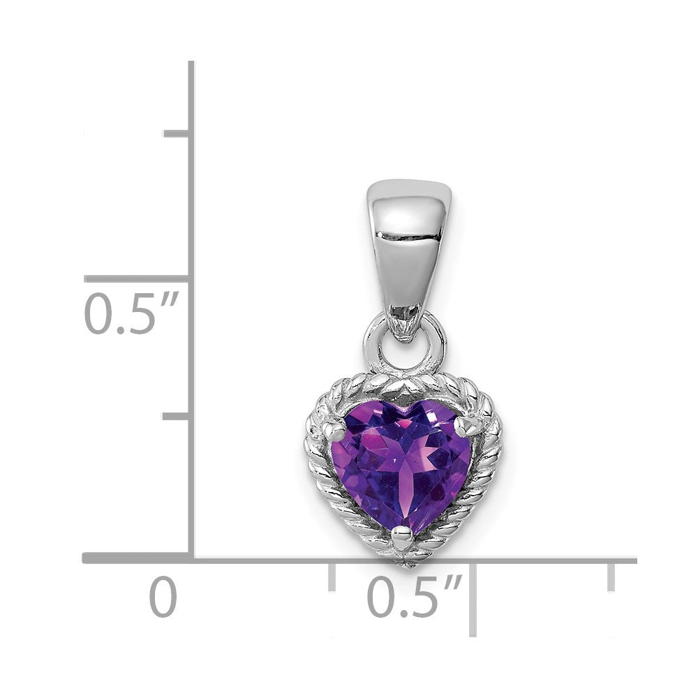 Sterling Silver Rhodium Amethyst Small Heart Pendant