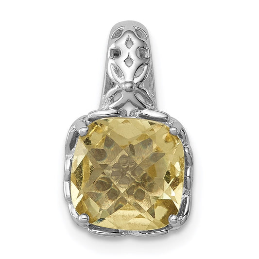 Sterling Silver Rhodium-plated Lemon Quartz Pendant