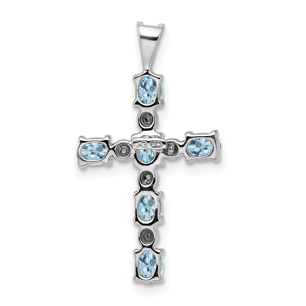 Sterling Silver Rhodium Plated Diamond u0026 Aquamarine Cross Pendant